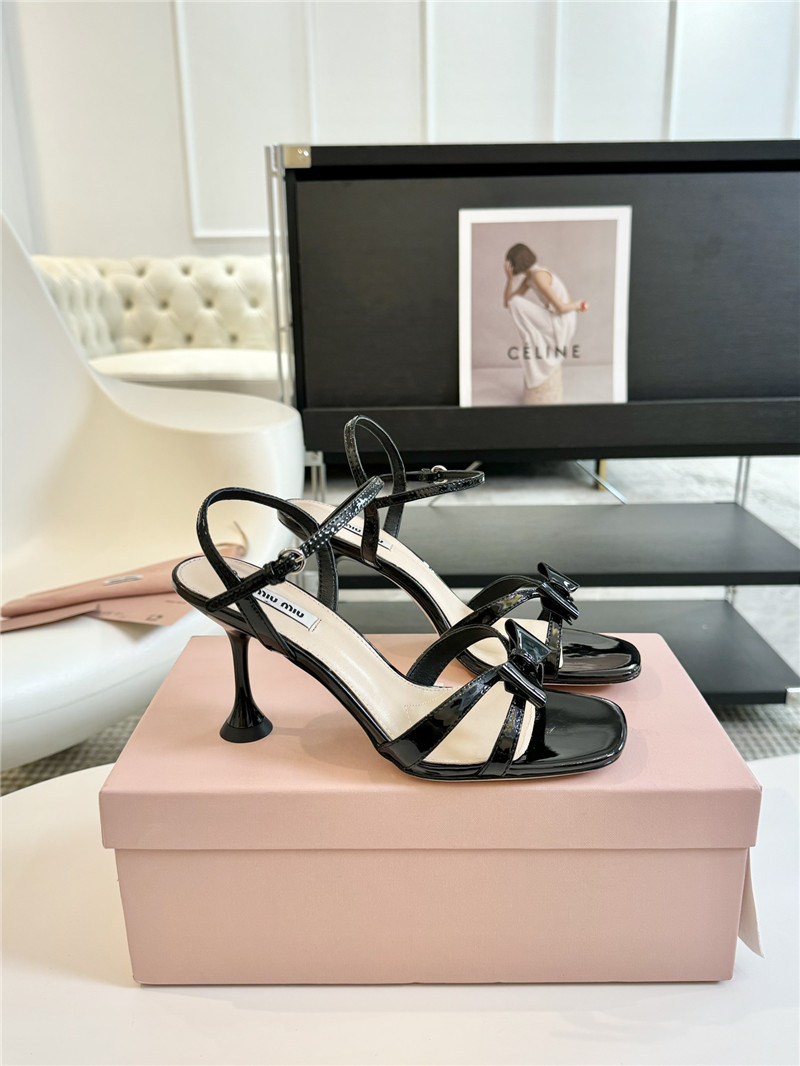 Miu Miu Black Strappy Leather Slingback Sandals