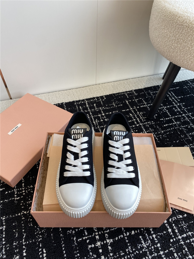 Miu Miu Black Platform Canvas Sneakers for Women