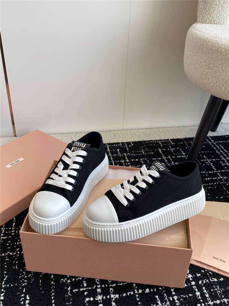 Miu Miu Black Platform Canvas Sneakers for Women