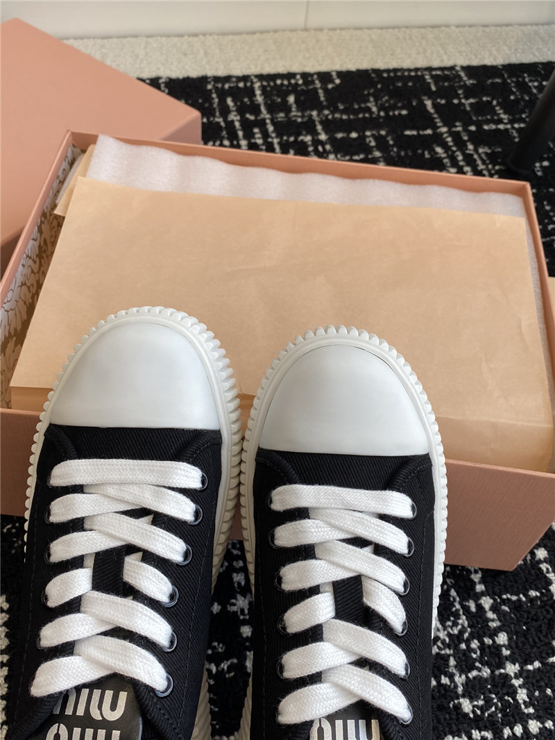 Miu Miu Black Platform Canvas Sneakers for Women