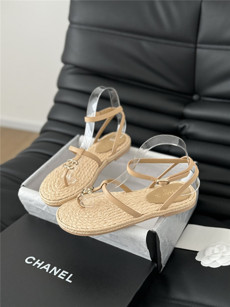 Ch**el brown calfskin raffia sandals