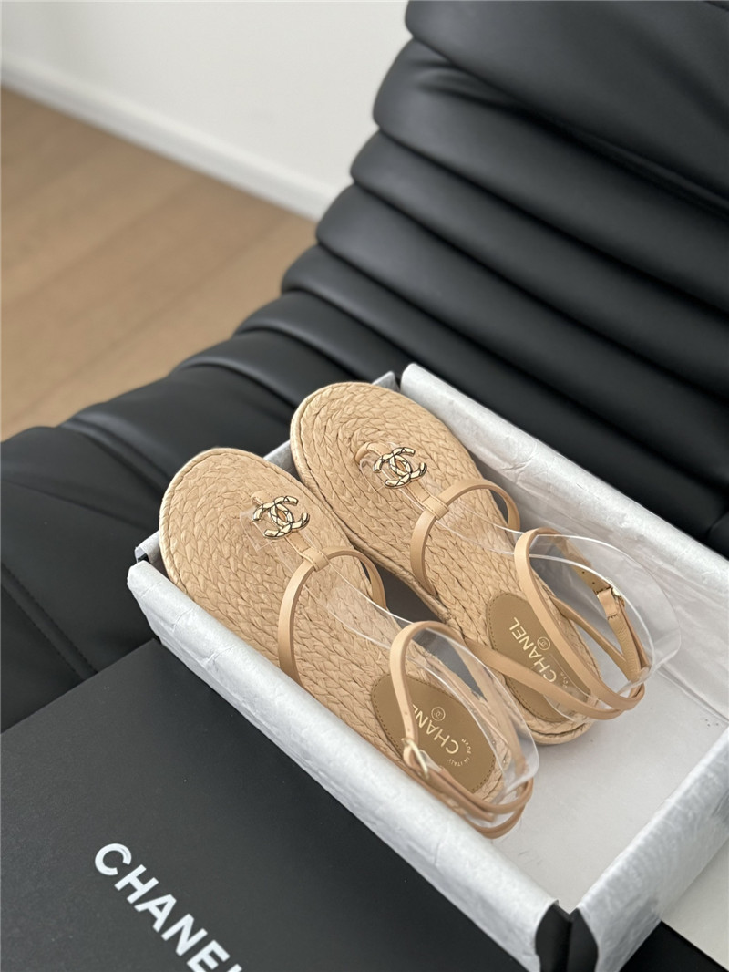 Ch**el brown calfskin raffia sandals