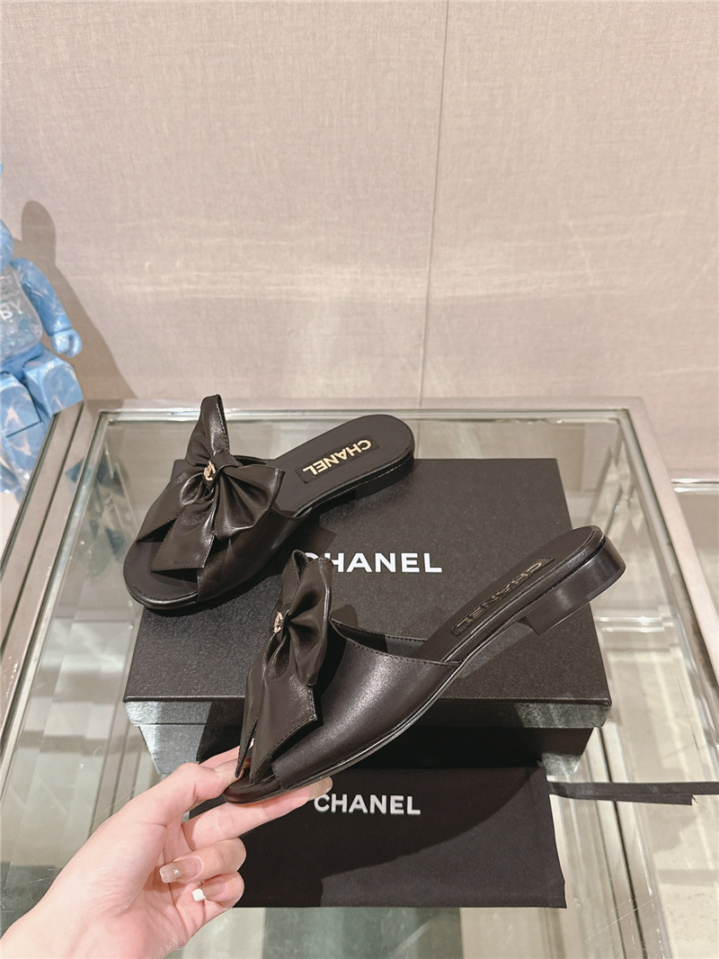 Ch**el flat silk bow leather sandals