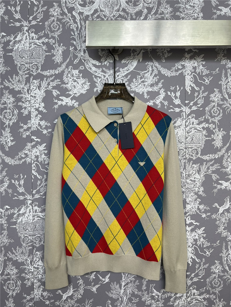 Pra*a argyle knit wool polo shirt