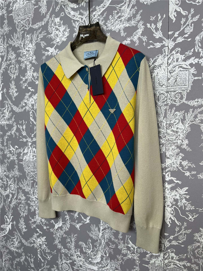 Pra*a argyle knit wool polo shirt