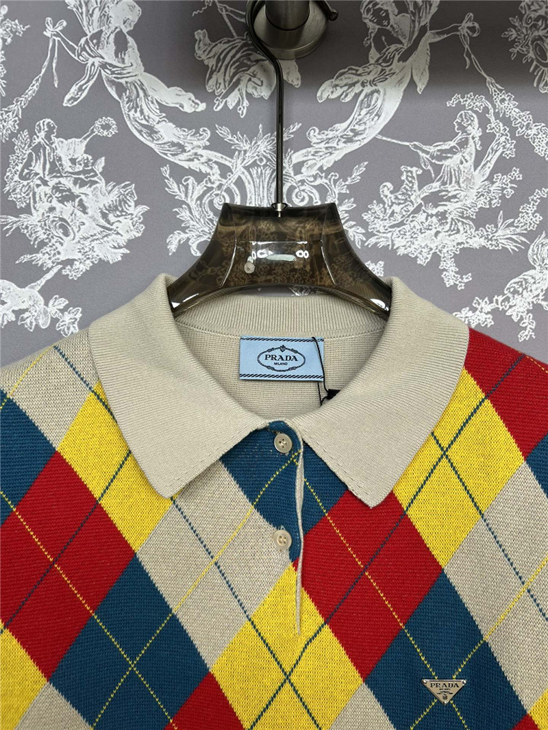 Pra*a argyle knit wool polo shirt