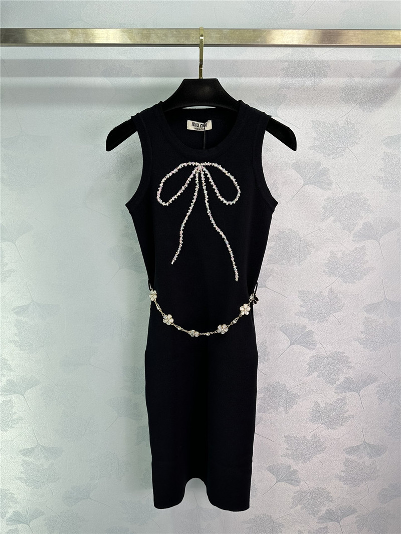 M1um1u round neck short sleeve knitted skirt replica designer clothes