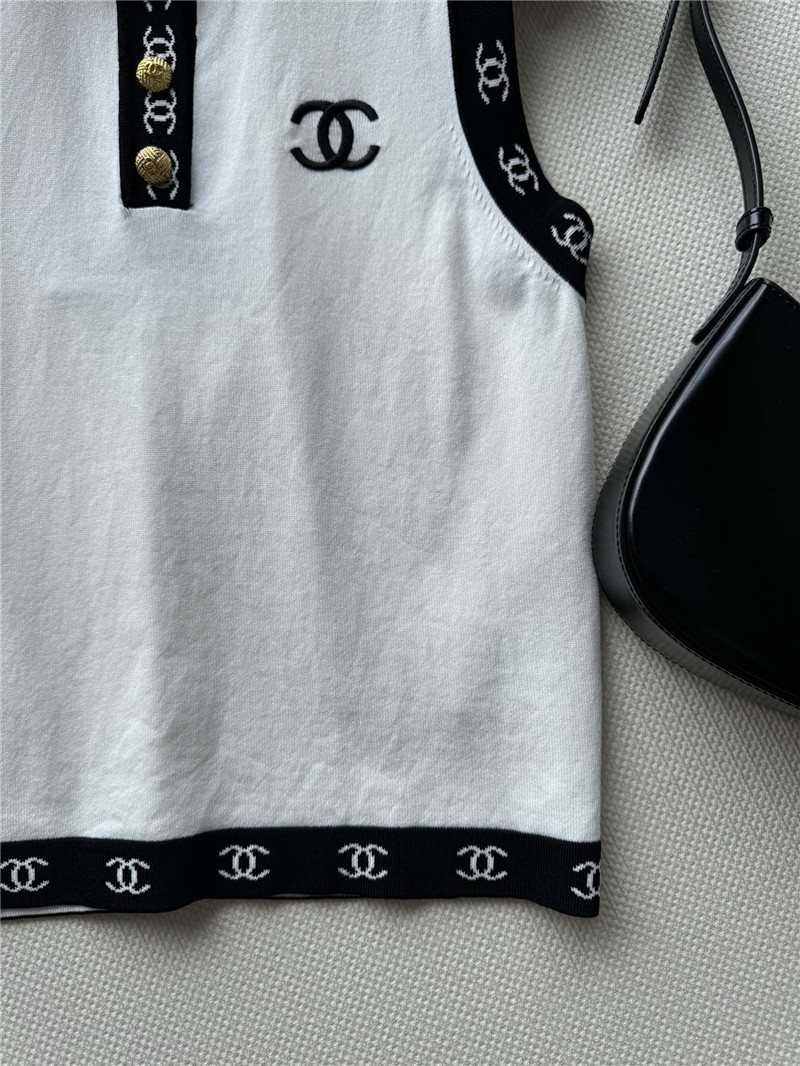 Ch**el contrast color lapel knitted vest replicas clothes