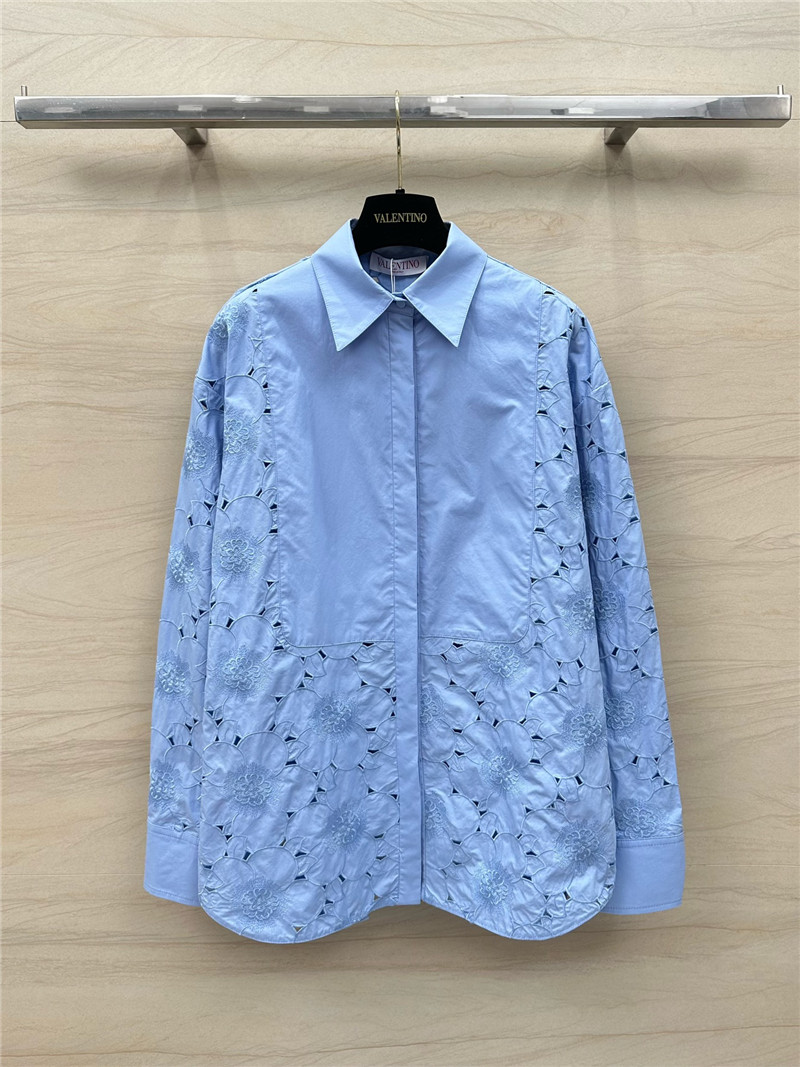 Va1e*ntin0 3d flower embroidery hollow shirt replica clothing
