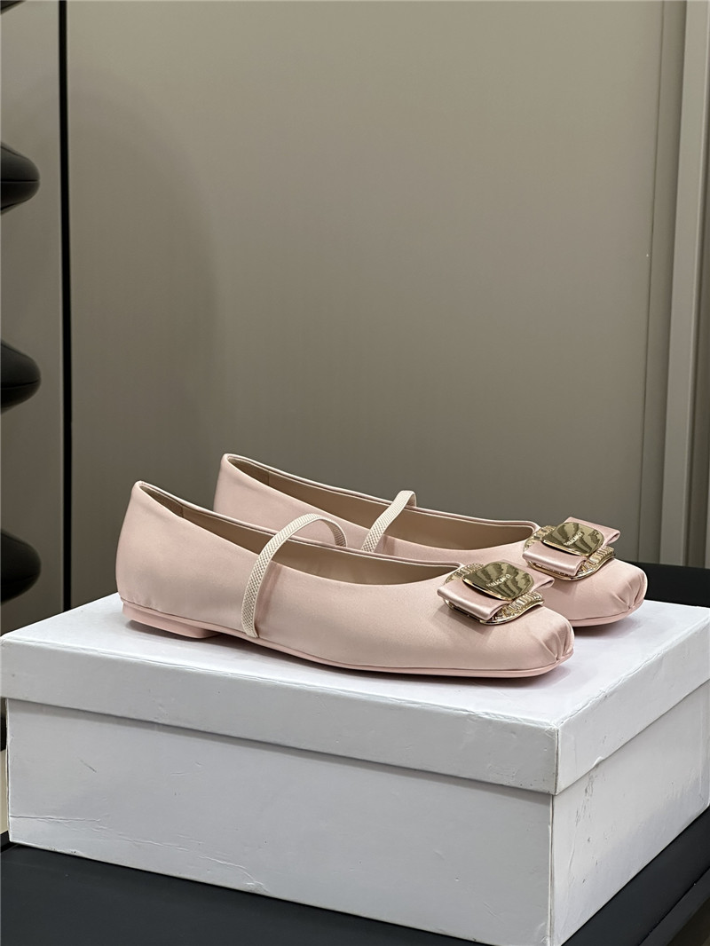 Ferragamo Beige Velvet Ballet Flats