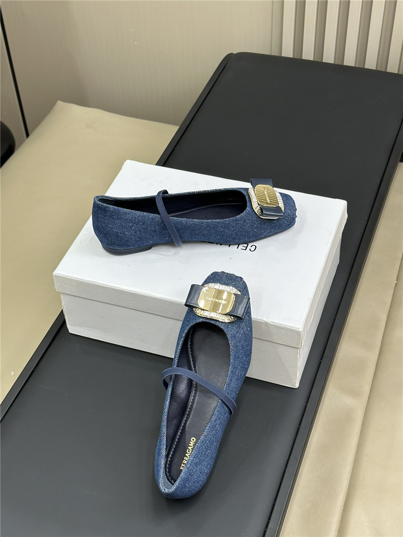 Ferragamo Denim Ballet Flats