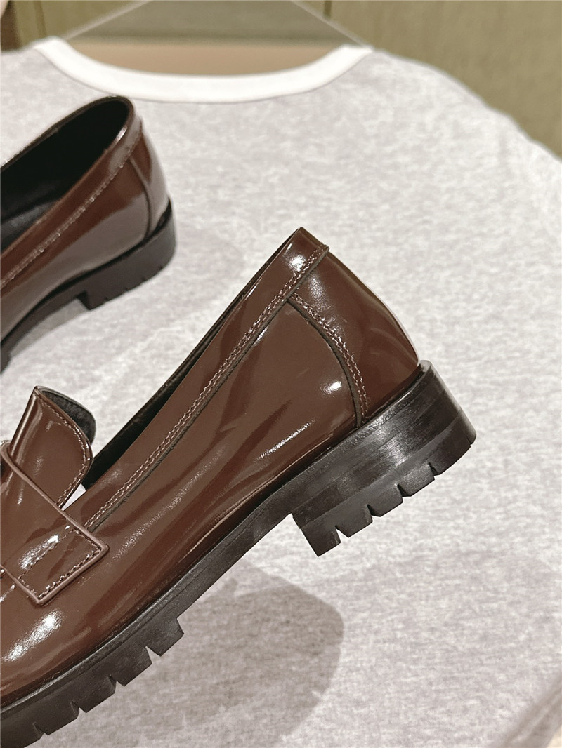 H**me5 brown patent leather h buckle loafers