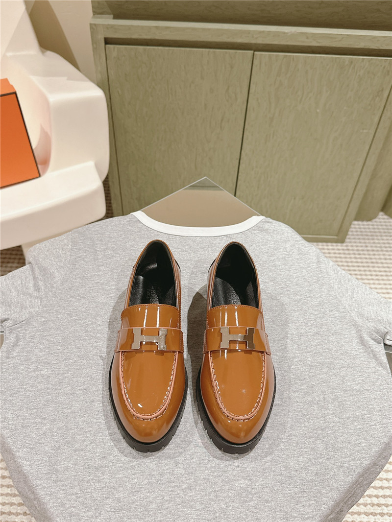 H**me5 patent leather h buckle loafers for women