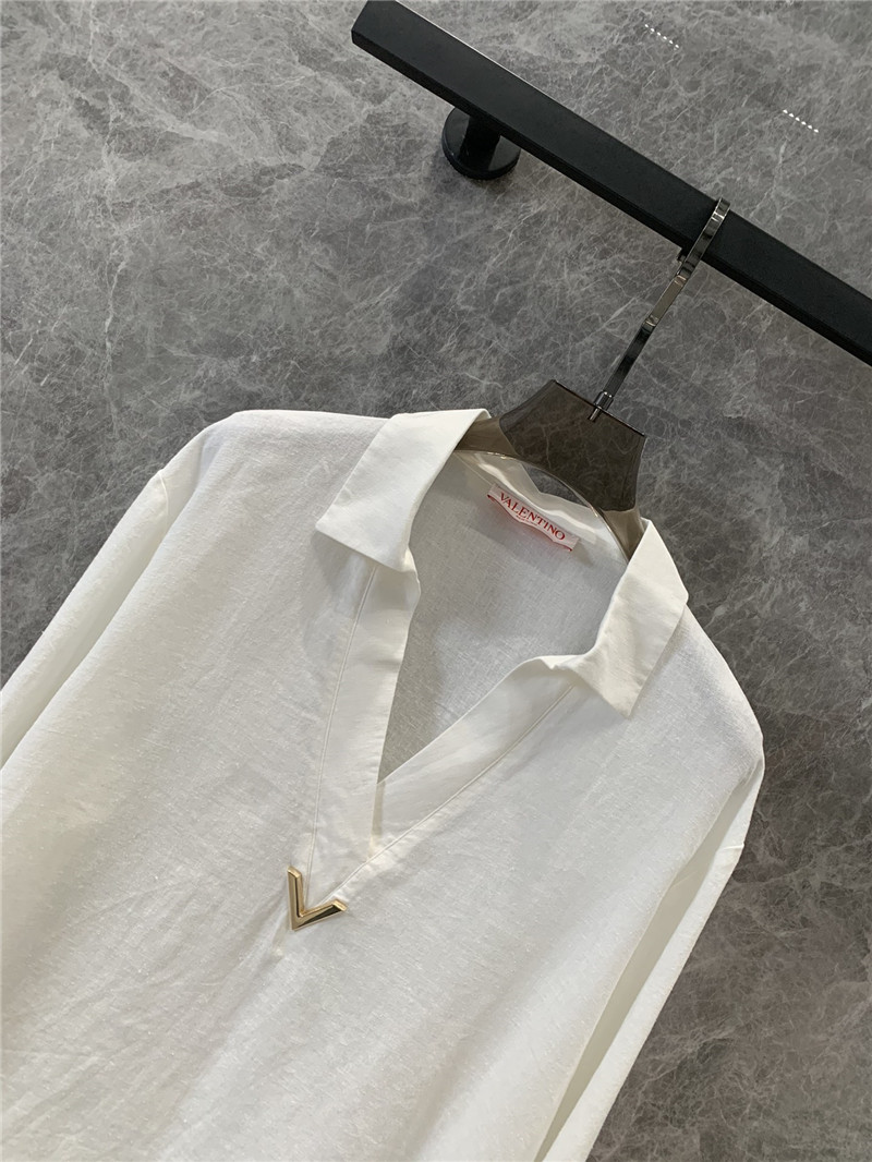 Va1e*ntin0 cotton and linen v-neck shirt cheap replica designer clothes