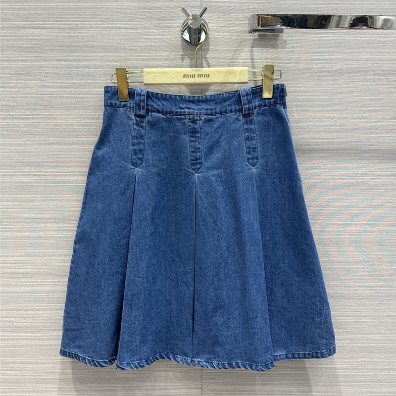M1um1u denim low waist pleated midi skirt replica clothes