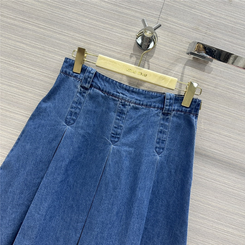 M1um1u denim low waist pleated midi skirt replica clothes