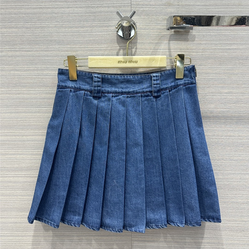 M1um1u denim low waist pleated short skirt replica d&g clothing