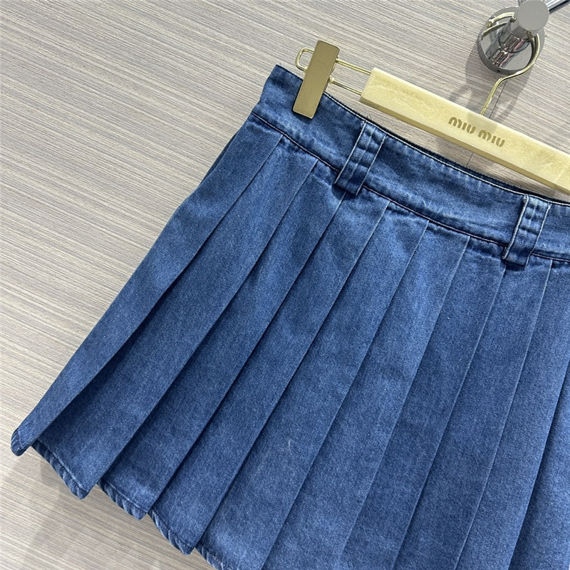 M1um1u denim low waist pleated short skirt replica d&g clothing
