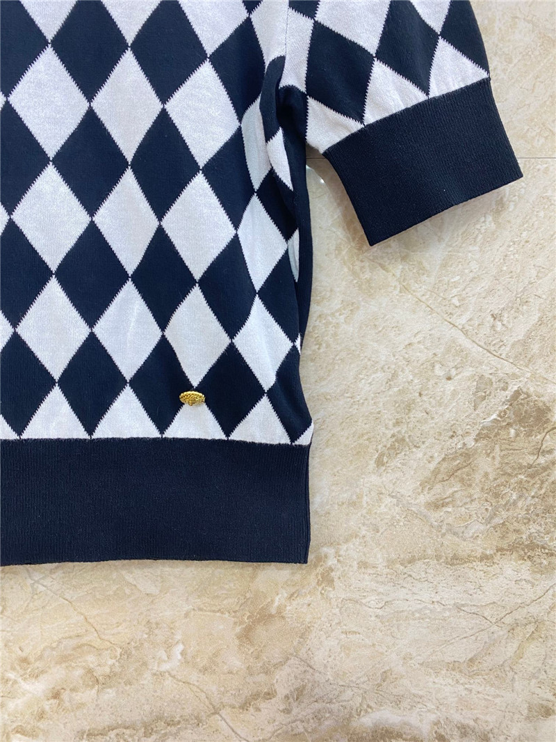 Balmain plaid knitted short-sleeved replicas clothes