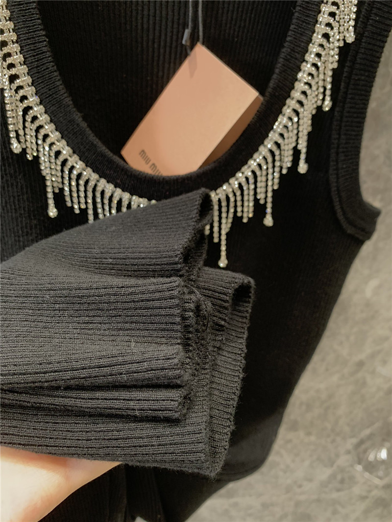 M1um1u tassel rhinestone collar knitted vest dress replica clothes