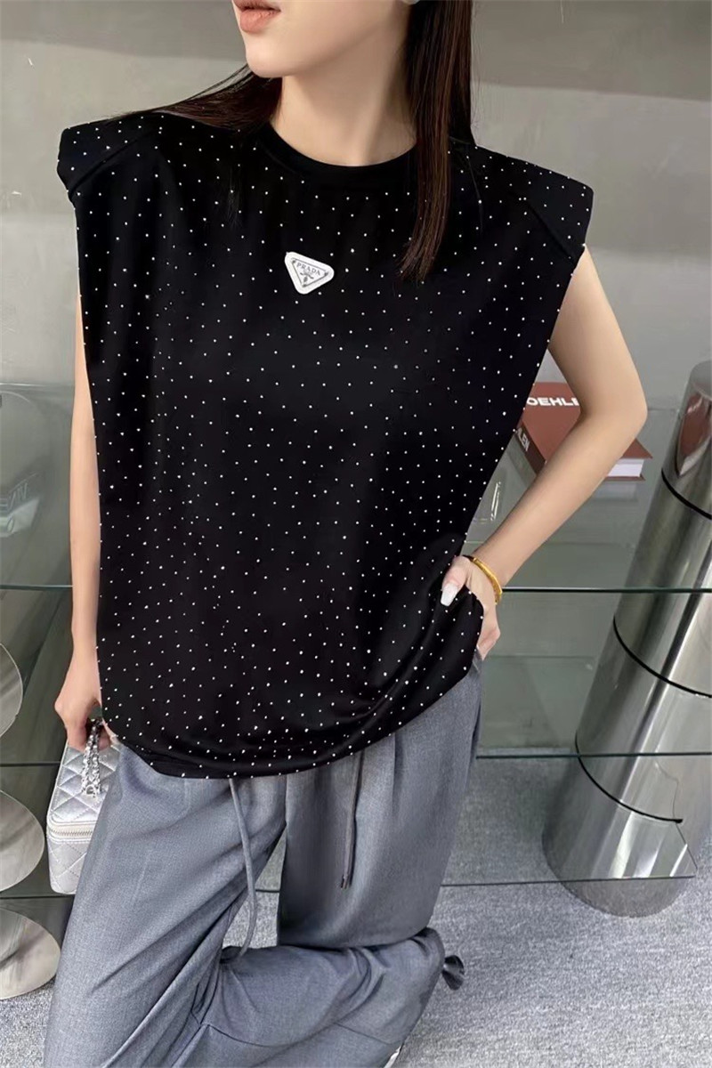 Pra*a starry rhinestone top replica clothes
