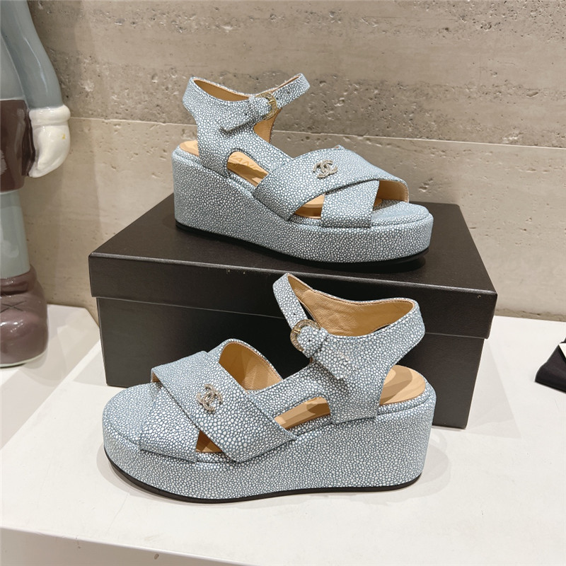 Ch**el open toe platform blue suede sandals