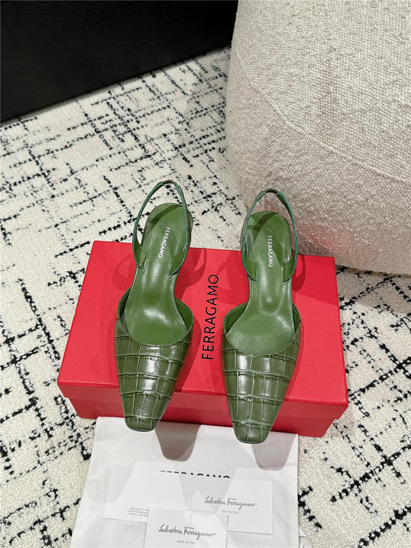 Ferragamo 40mm Cage Heel Slingback Pumps in Green