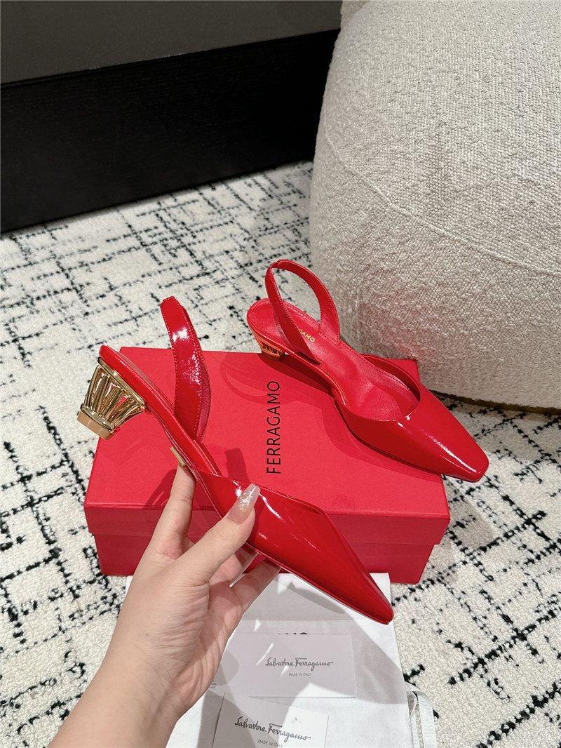 Ferragamo Cage Slingback Leather Pumps in Red