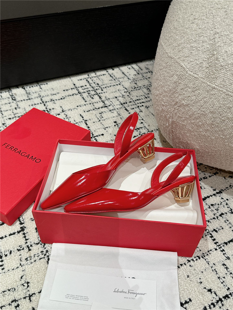 Ferragamo Cage Slingback Leather Pumps in Red