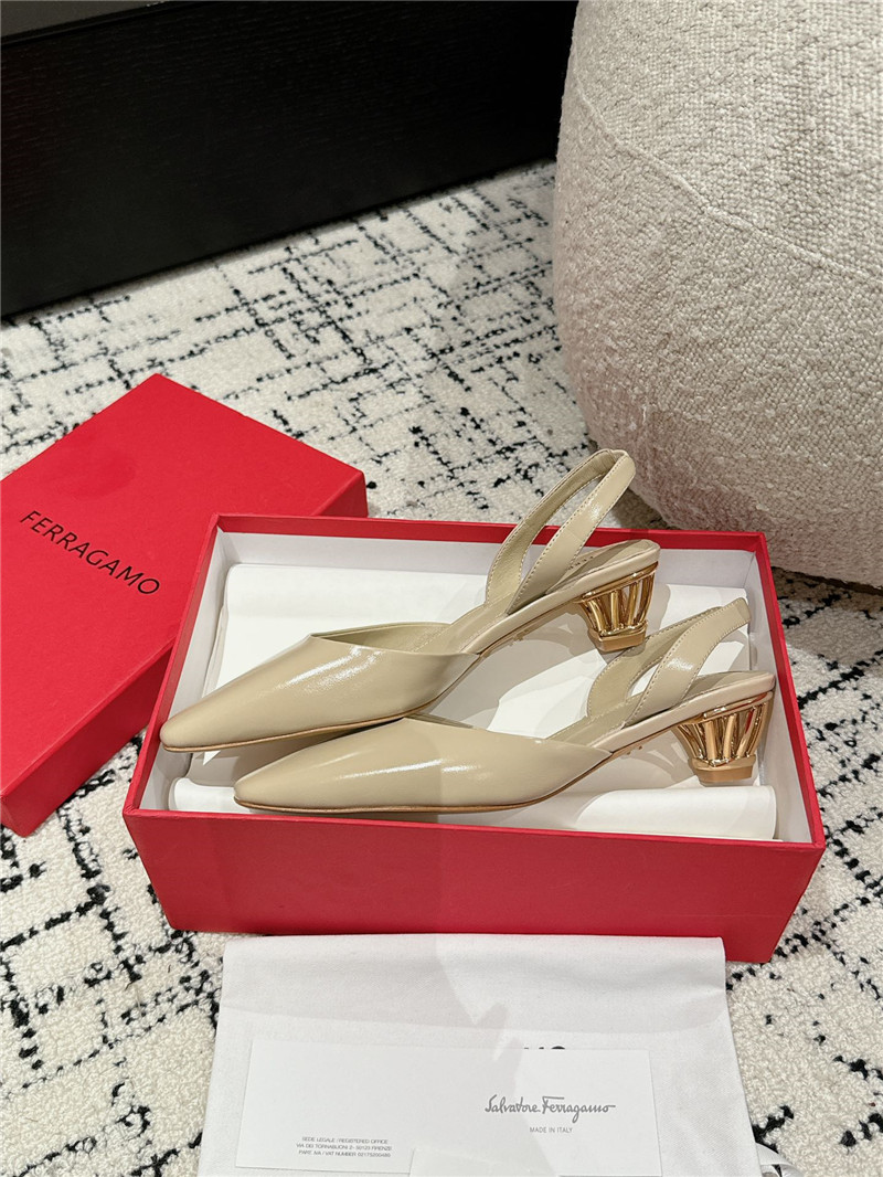 Ferragamo Cage Slingback Leather Pumps Beige