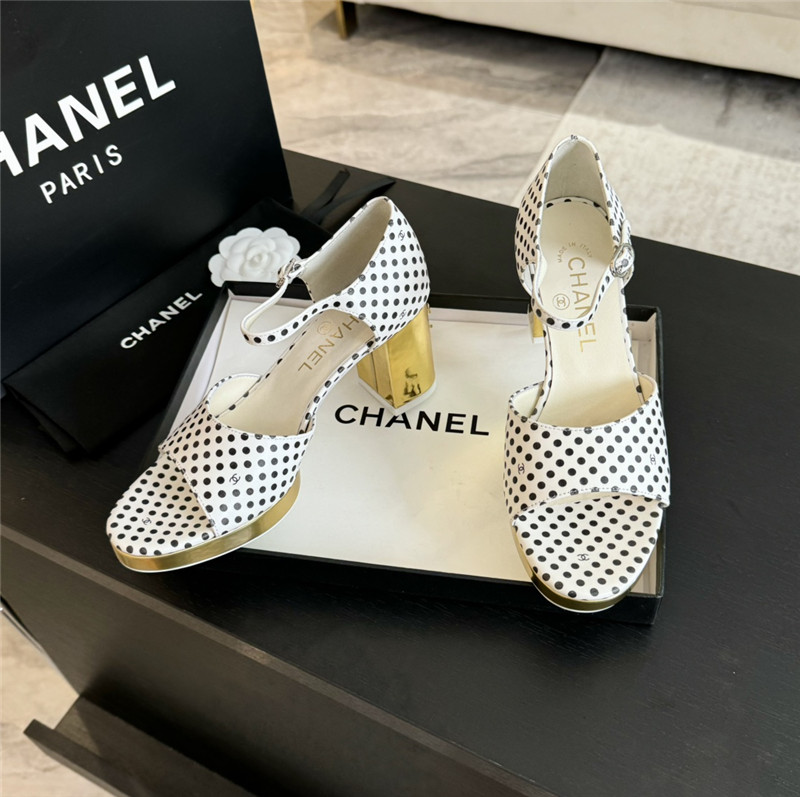 printed calfskin polka dot Ch**el platform sandals in white