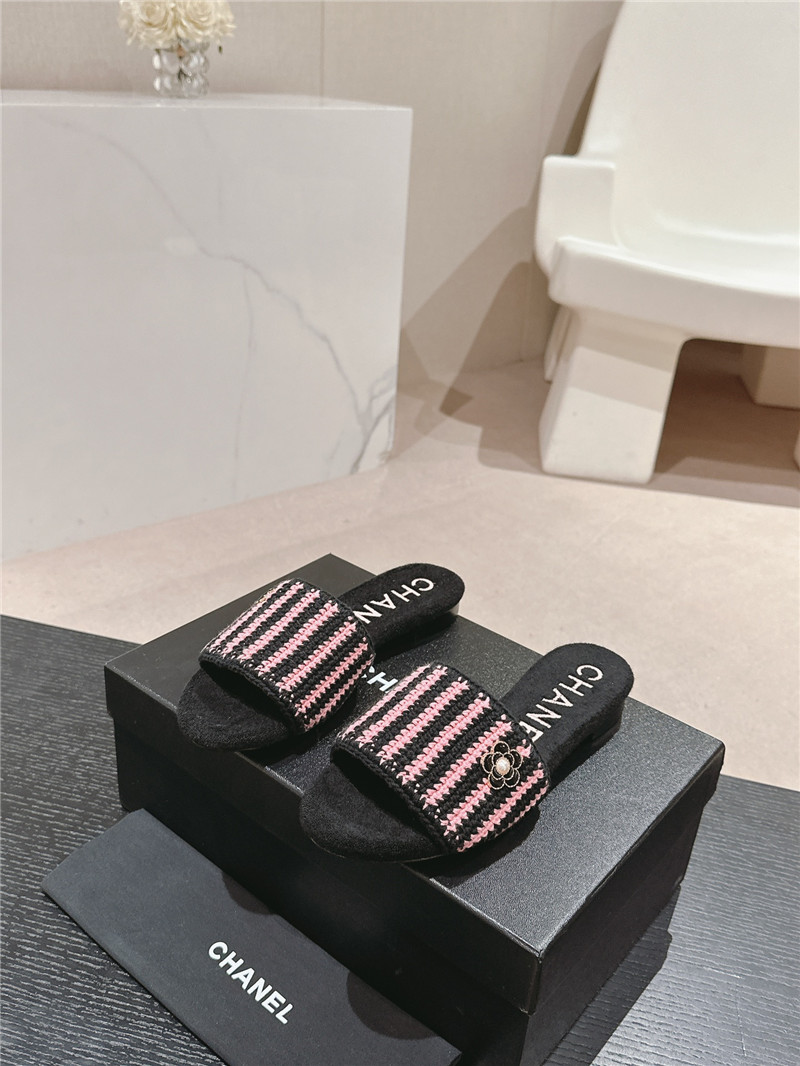Ch**el logo woven mules flat slippers