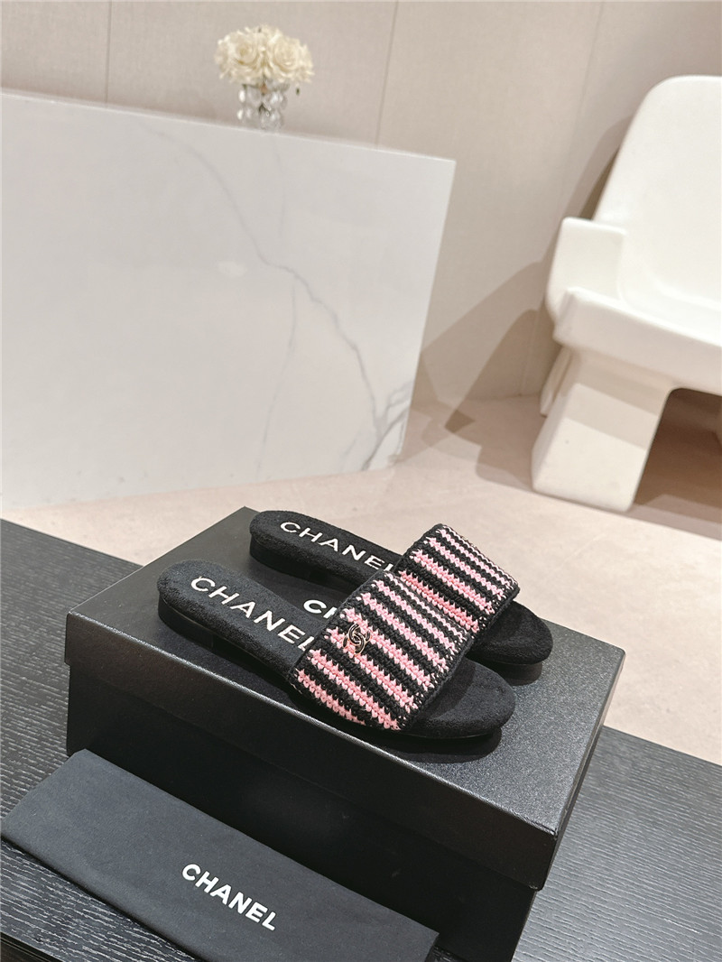 Ch**el logo woven mules flat slippers