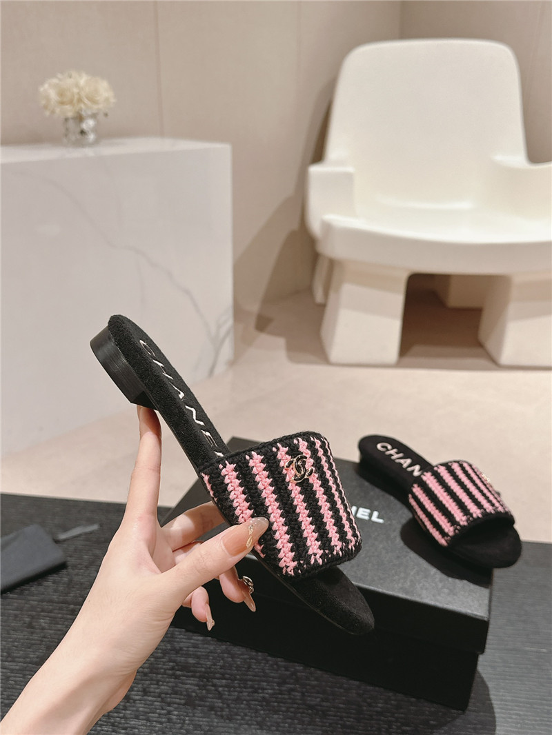 Ch**el logo woven mules flat slippers