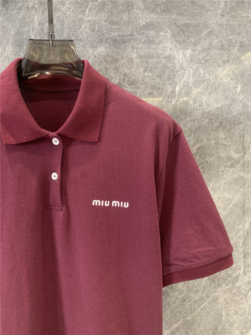 M1um1u wine red polo collar short-sleeved t-shirt replica clothes