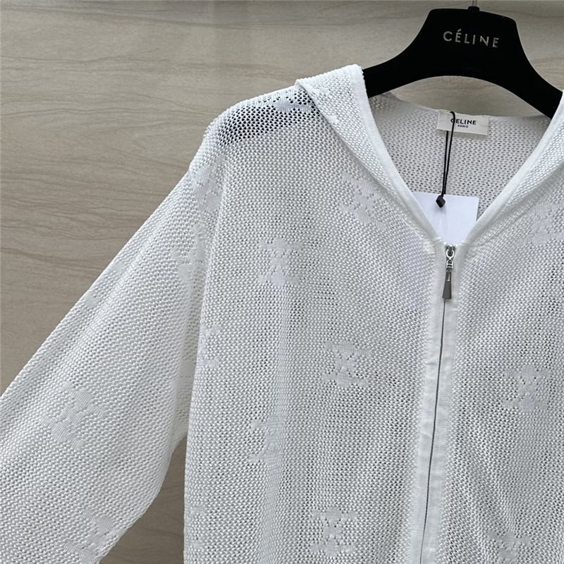 Ce1i*e silk zipped hooded cardigan white