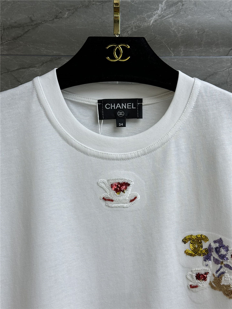 Ch**el sequin embroidered t-shirt replicas clothes