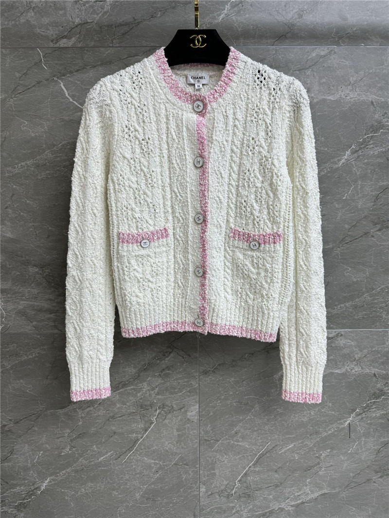 Ch**el color block twist cardigan white