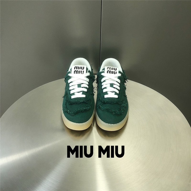 Miu Miu Green Lace-Up Canvas Sneakers