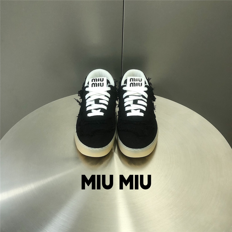 Miu Miu Black Lace-Up Canvas Sneakers