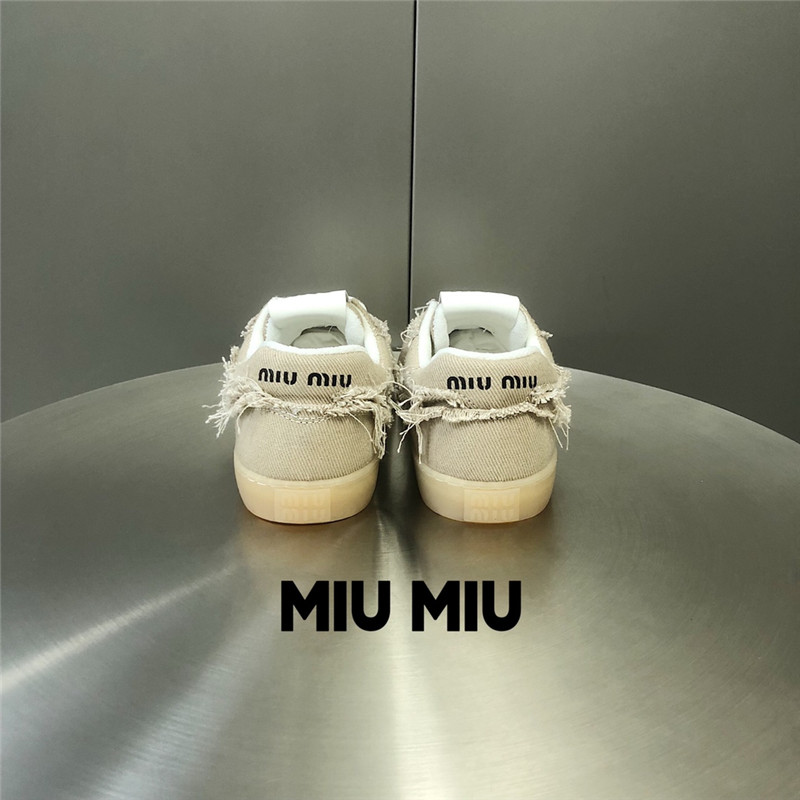 Miu Miu Beige Lace-Up Canvas Sneakers