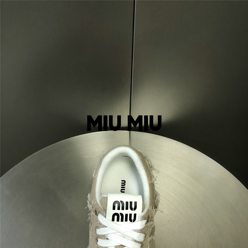 Miu Miu Beige Lace-Up Canvas Sneakers