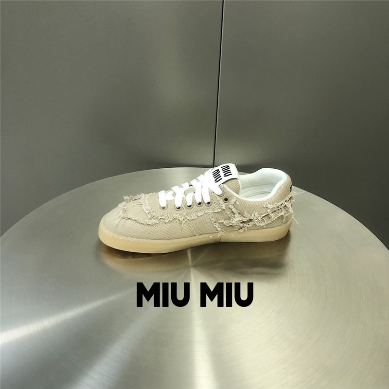 Miu Miu Beige Lace-Up Canvas Sneakers