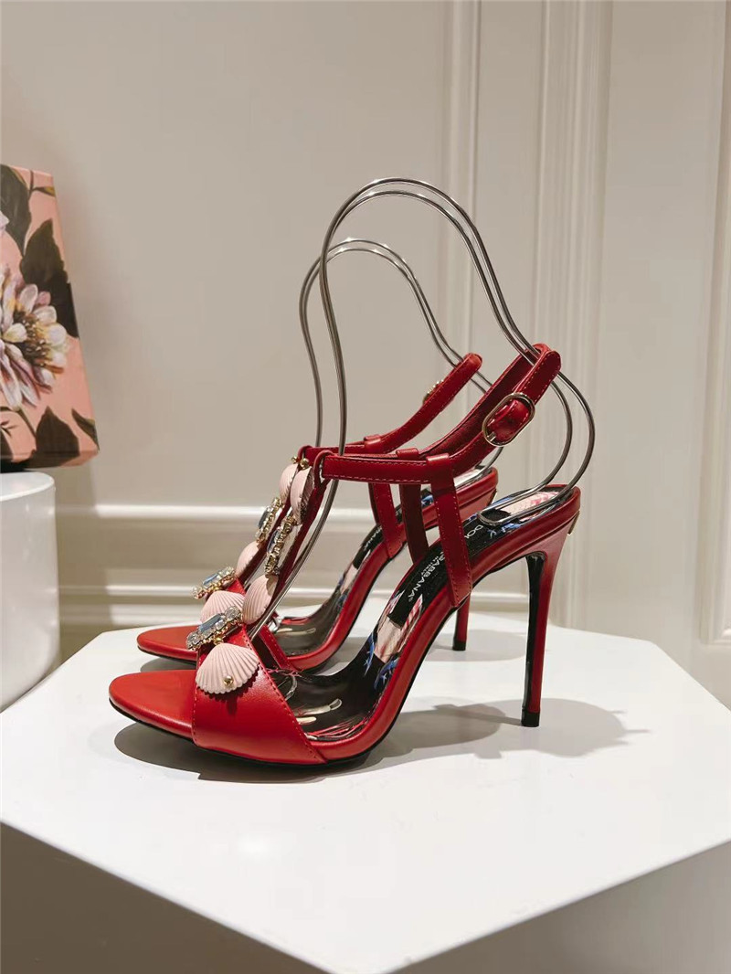 Dolce & Gabbana Capri Embellished Leather Sandals in Red