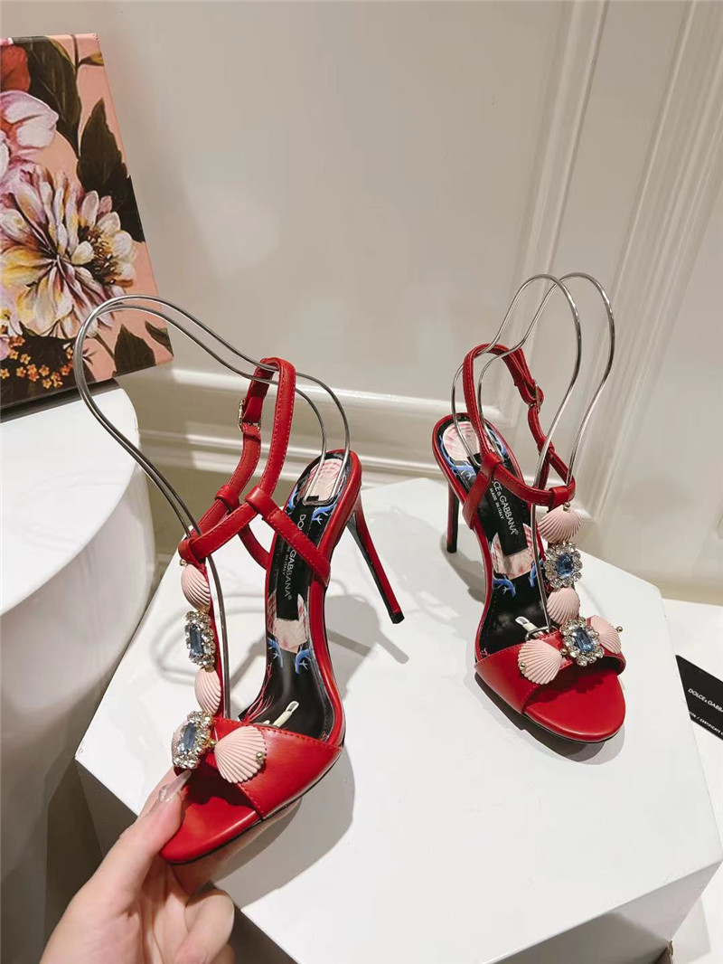 Dolce & Gabbana Capri Embellished Leather Sandals in Red