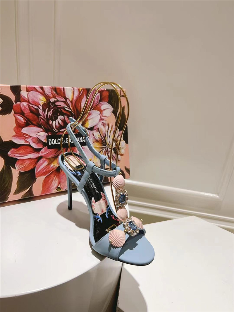 Dolce & Gabbana Capri Embellished Leather Sandals in Blue