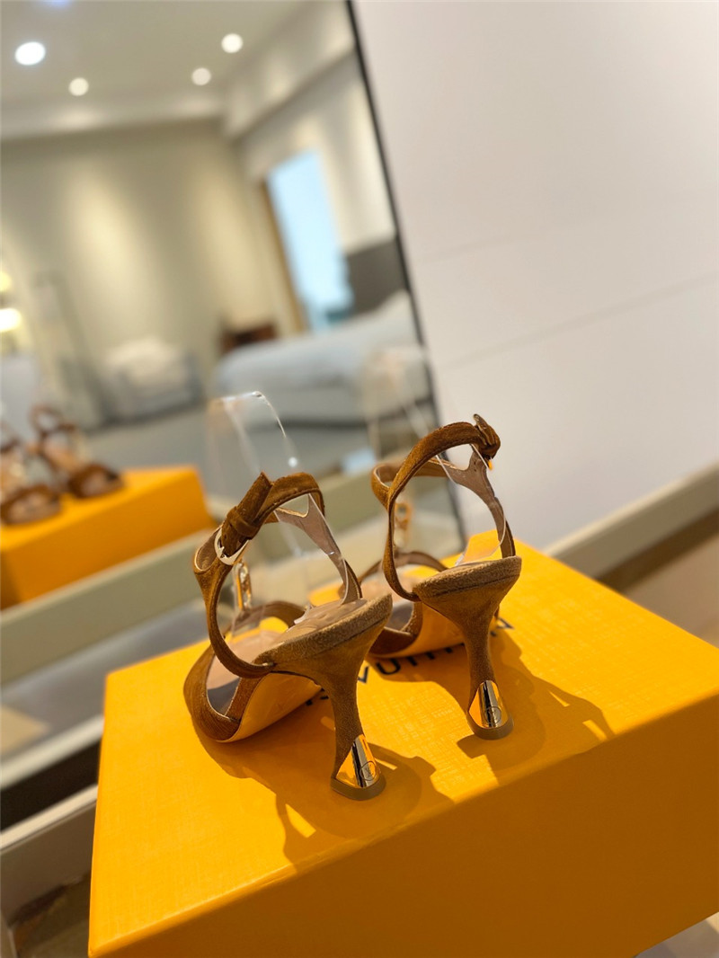 l0vis Vvtt0n brown satin chain sparkle heels sandals