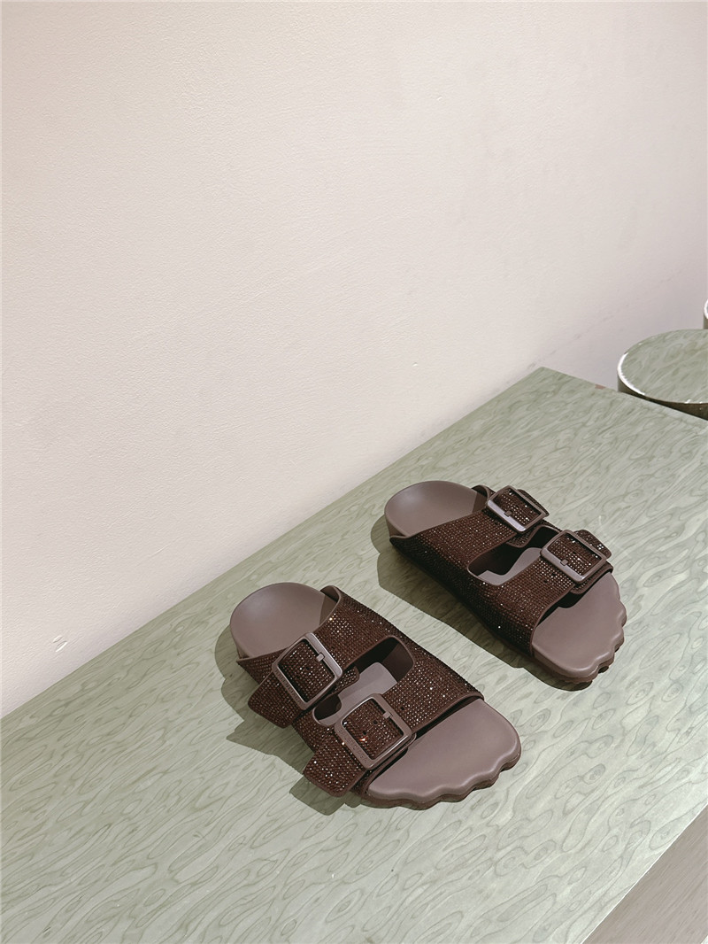 Ba1en*iaga rhinestone slippers brown