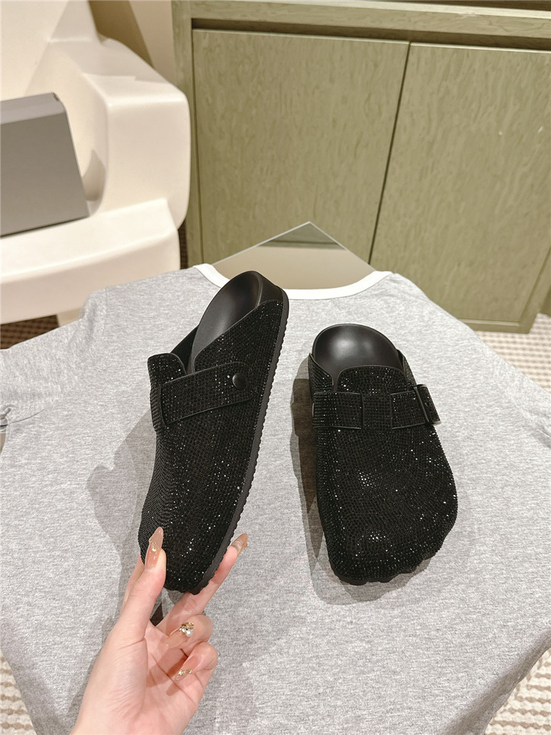 Ba1en*iaga rhinestone slippers black