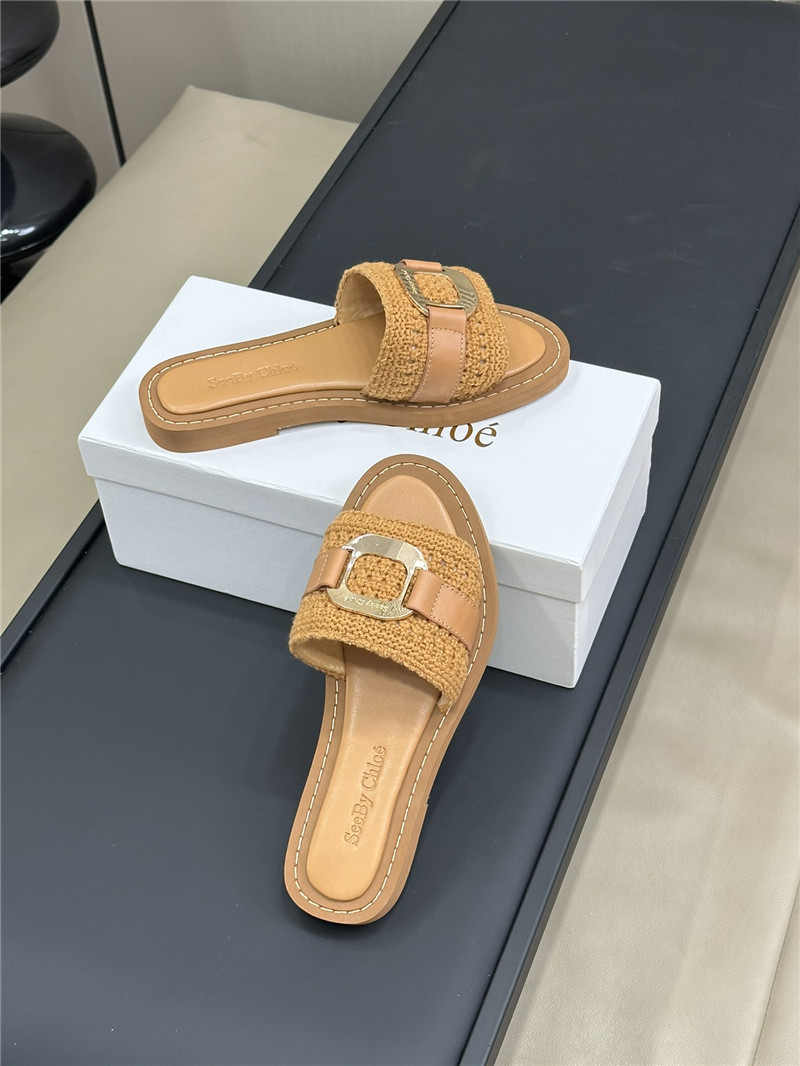 Chloé Beige Woven Slide Mule